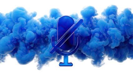 Muted Microphone Icon Amidst Blue Smoke