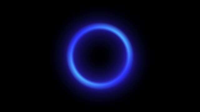 Glowing blue neon ring with soft light halo on black futuristic abstract digital background