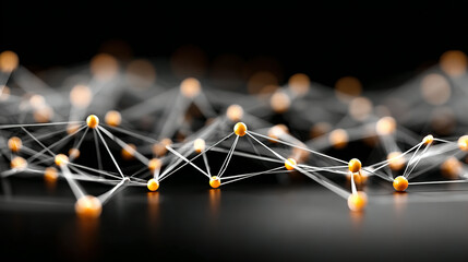 Network of interconnected nodes with yellow points on a dark background.