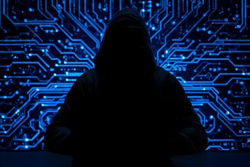 Generative AI Depiction of a Mysterious Hacking Scene with Digital Circuitry