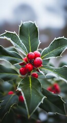 Holly Berries in Winter - A Festive Close-Up.