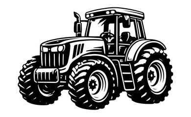 Obraz premium Farm Tractor Illustration, Agricultural Vehicle, Clean Line Art Design
