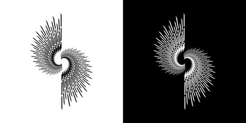 	
Dynamic abstract spiral sound wave rhythm lines. Circular spiral sound wave rhythm of lines. Circular futuristic abstract lines, black and white background.