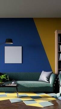 3D render vertical animation of a living room