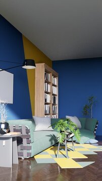 3D render vertical animation of a living room