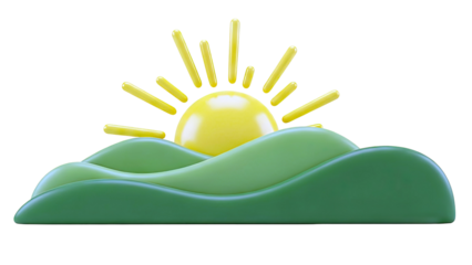 Stylized Sunrise Over Green Hills