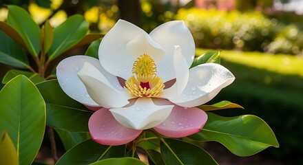 Fototapeta premium Magnolia Blossom in Full Bloom - A Close-Up View of Natures Beauty.