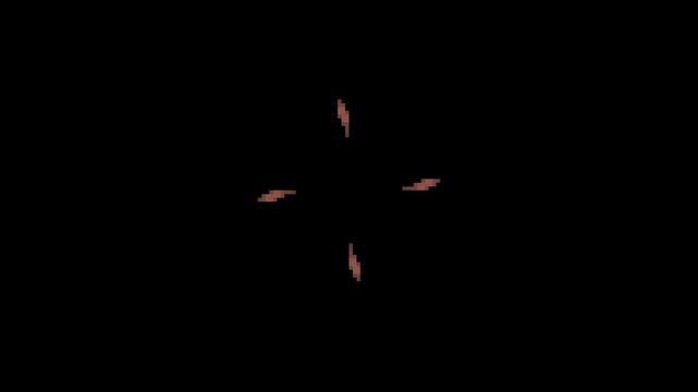 circle shape of  golden flame effect in pixel art style with black screen background 