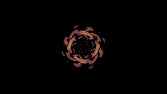 golden circle flame effect in pixel art style with black screen background