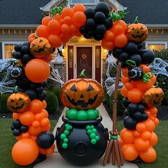 Halloween Balloon Archway - Festive Home Decoration for Spooky Season.