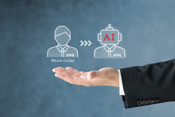 ホワイトカラーの職業がAIに奪われる状況をイメージした静止画像