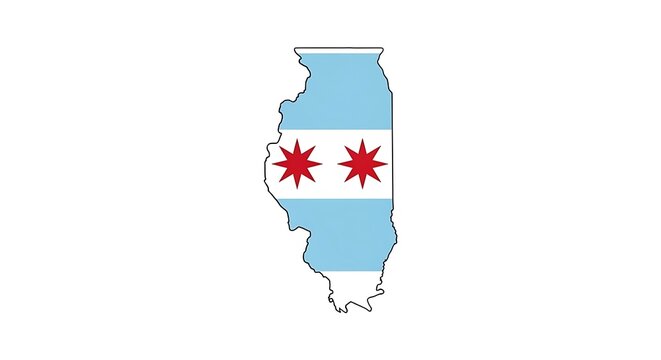 Chicago Flag Inspired Illinois State Outline Design.