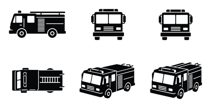 Fire truck vector illustration collection different side front top views for firefighter rescue