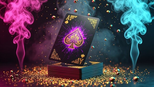 Mysterious ace of spades card with vibrant smoke effects