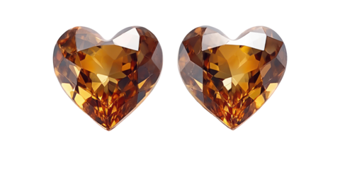 Golden heart-shaped gems, valentine's day jewelry, love symbols on transparent background