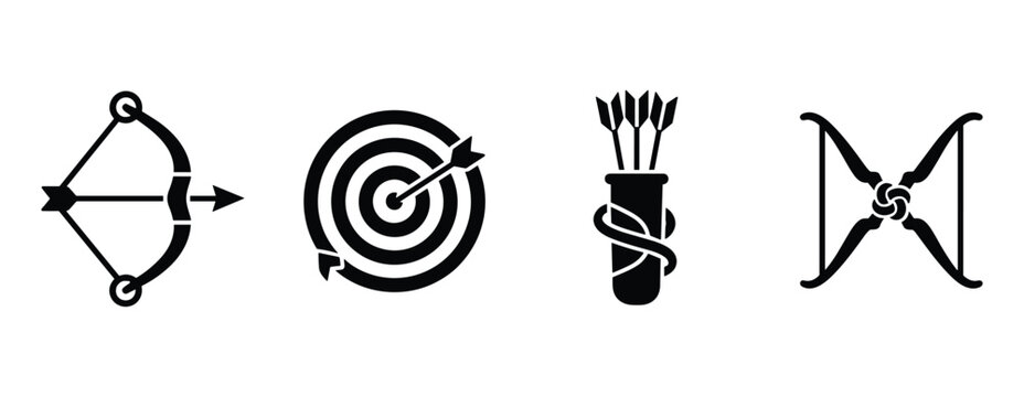 Set of archery icons with bow target quiver and arrow with hunting sport equipment design