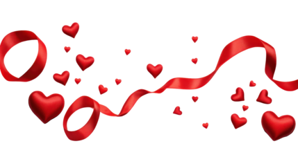 Romantic valentine's ribbon with hearts on transparent background