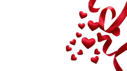 Romantic valentine hearts ribbon, love symbols isolated on transparent background