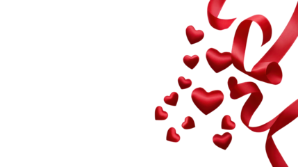 Red hearts ribbon valentine's day love isolated on transparent background
