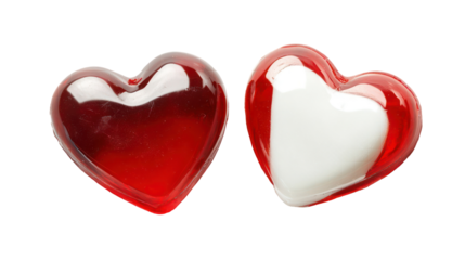 Red and white valentine hearts isolated on transparent background