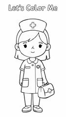 Fototapeta premium Single page colouring book for female in the nurse profession 