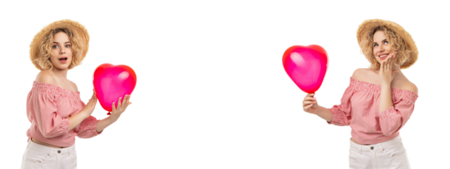 Set, Valentine's Day brings joy as a girl holds a heart balloon, PNG