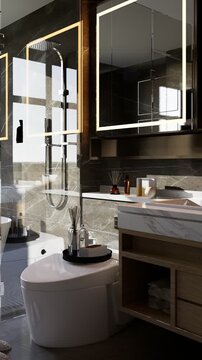 3D rendered vertical animation luxury-style bathroom