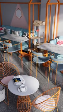 3D render vertical animation of a pet-friendly caf&eacute;