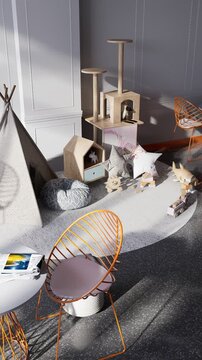 3D render vertical animation of a pet-friendly caf&eacute;
