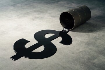 oil barrel spill in shape of dollar. Petrodollar and petrocurrency