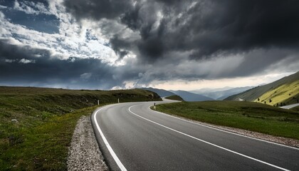 Curved Road Under A Cloudy Sky