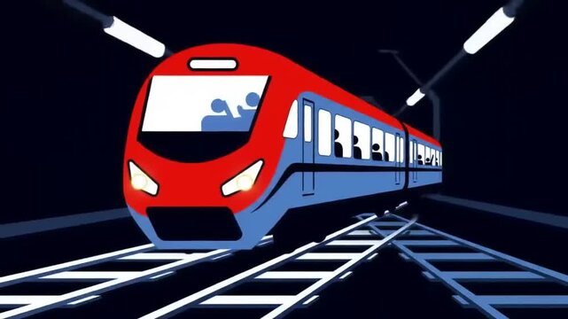 Red Train Arriving at Underground Station.