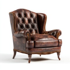 leather and old classic cozy armchair  isolated on a white background