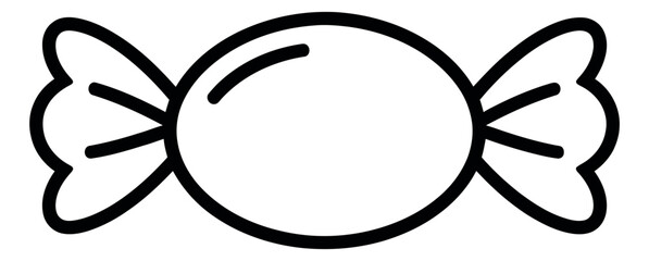 Hand drawn line art illustration of a wrapped candy depicting a sweet confection for confectionery designs
