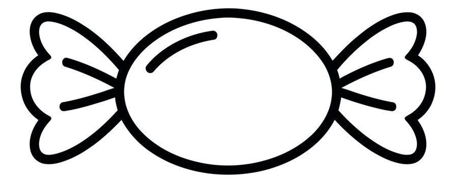 Hand drawn line art illustration of a wrapped candy depicting a sweet confection for confectionery designs