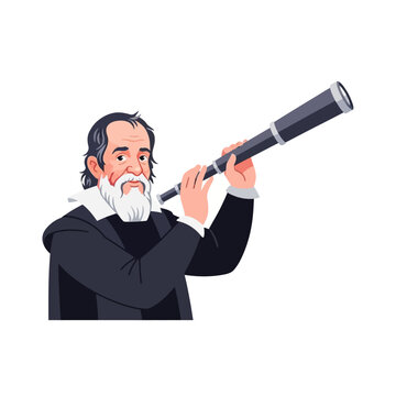 Galileo Galilei with Telescope - Renaissance Scientist Illustration