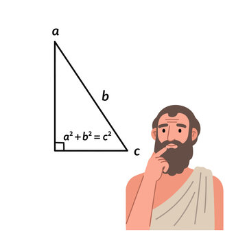Ancient Greek Philosopher Pondering Pythagorean Theorem & Right Triangle