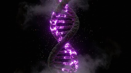 Glowing dna helix structure in dark space