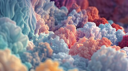 Vibrant abstract multicolor candy landscape scene with surreal lollipop formations in a fantastical environment from a close-up viewpoint