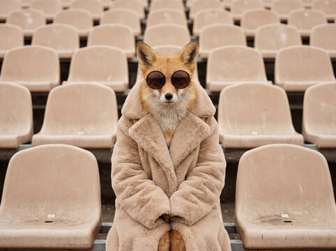 Fox Wearing Coat In Empty Stadium