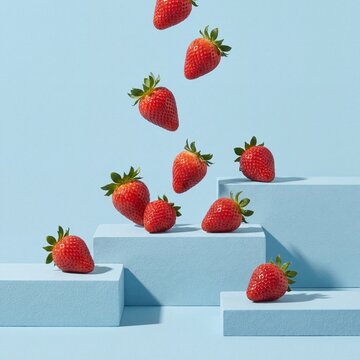 Floating Strawberries Minimal Composition