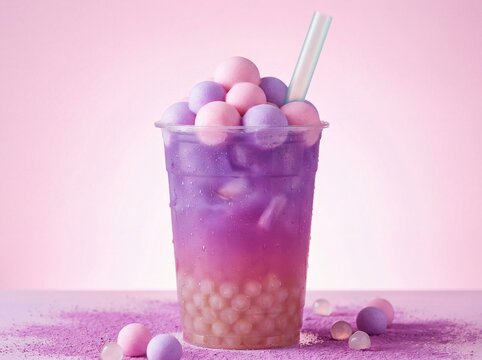 Purple Bubble Tea With Candy Topping