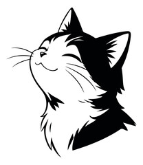 Obraz premium Stylized illustration of a cat depicting a happy expression looking up for animal-themed projects