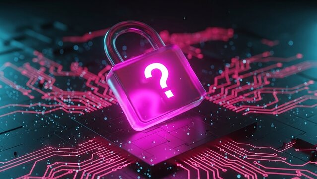 Cyber security lock with question mark on circuit board - Powered by Adobe