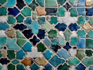 Authentic decorative Islamic mosaic background featuring complex zellige patterns and rich colors for artistic and spiritual themes