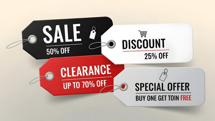 Retail Sale Price Tags Set with 25% 50% 70% Off Discount Clearance BOGO Special Offer Labels