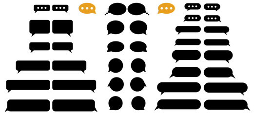 A set of message signs, various black speech bubbles. Icons in the form of a speech bubble, the concept of communication, with messages. Vector illustration