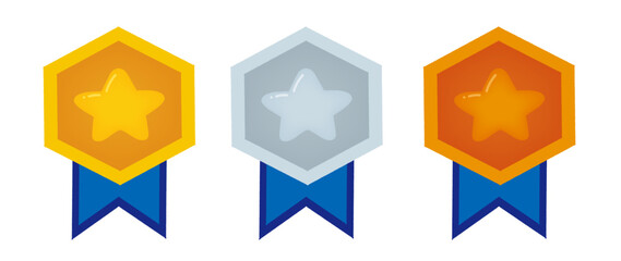 Winner Podium Medals Illustration/金銀銅メダルと星のイラスト
