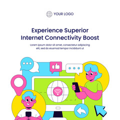 Obraz premium Hand Drawn Flat Cartoon Illustration of Modern Internet Service Provider Concept