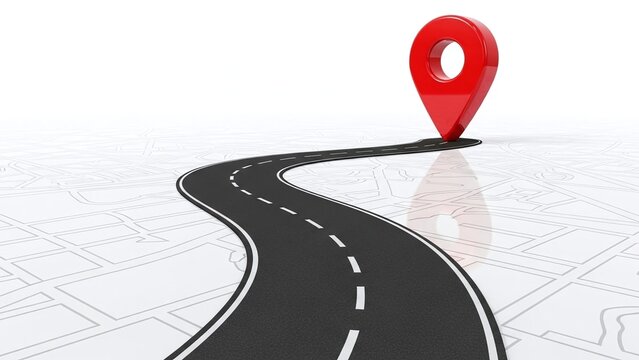 Navigating through the road with red location pin